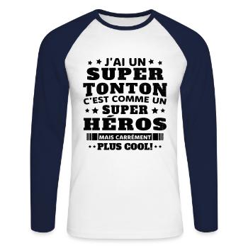 J'ai un super tonton mais carrément plus cool - T-shirt baseball manches longues Homme - blanc/marine - Devant - Nik (191cm)