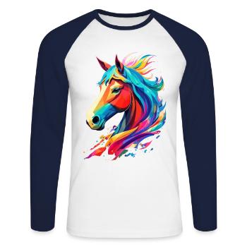 Des designs uniques pour les amoureux des chevaux! - T-shirt baseball manches longues Homme - blanc/marine - Devant - Nik (191cm)