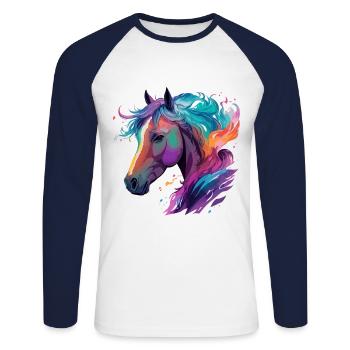 Pferd Pony Reitsport Kunstwerk Pferde-Fans Design - Unisex Baseballshirt langarm - Weiß/Navy - Vorne - Nik (191cm)