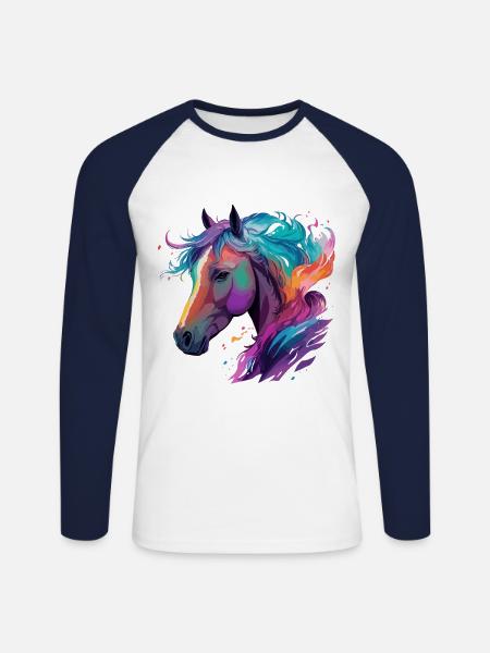 Paard Pony Paardensport Artwork Horse Fans Design - Mannen baseballshirt lange mouw - wit/navy
