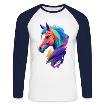 Horse Paint Splash Pony Rider Design équestre - T-shirt baseball manches longues Homme - blanc/marine - Devant - Nik (191cm)