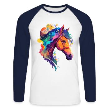 Beautiful Horse Colorful Pony Riding Illustration - Unisex Long Sleeve Baseball T-Shirt - white/navy - Front - Nik (191cm)