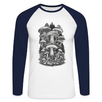 Natural mushrooms in vintage design style retro mushroom - Unisex Long Sleeve Baseball T-Shirt - white/navy - Front - Nik (191cm)
