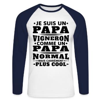 Je Suis un Papa Vigneron / Homme Vigneron Cadeau - T-shirt baseball manches longues Homme - blanc/marine - Devant - Nik (191cm)