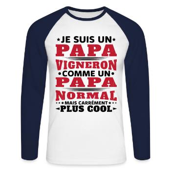 Je Suis un Papa Vigneron / Homme Vigneron Cadeau - T-shirt baseball manches longues Homme - blanc/marine - Devant - Nik (191cm)