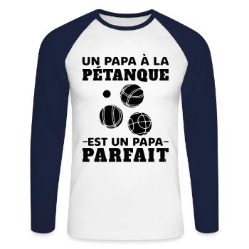Un Papa à la Pétanque est un Papa Parfait - T-shirt baseball manches longues Homme - blanc/marine - Devant - Nik (191cm)