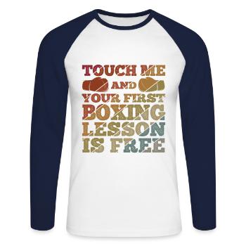 Boxsport Boxing - Unisex Baseballshirt langarm - Weiß/Navy - Vorne - Nik (191cm)