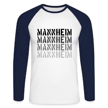Mannheim - T-shirt baseball manches longues Homme - blanc/marine - Devant - Nik (191cm)