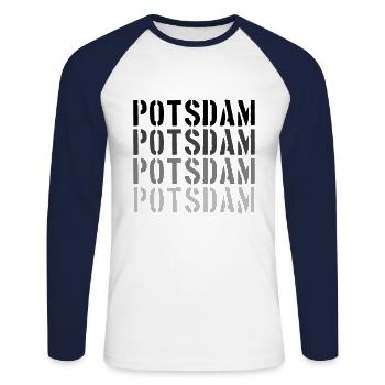 Potsdam - T-shirt baseball manches longues Homme - blanc/marine - Devant - Nik (191cm)