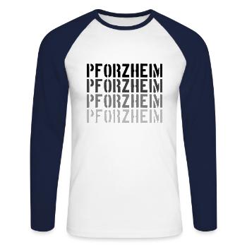 Pforzheim - Unisex Baseballshirt langarm - Weiß/Navy - Vorne - Nik (191cm)
