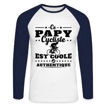 Ce papy cycliste est coole et authentique - T-shirt baseball manches longues Homme - blanc/marine - Devant - Nik (191cm)