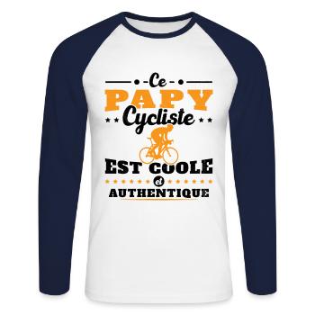 Ce papy cycliste est coole et authentique - T-shirt baseball manches longues Homme - blanc/marine - Devant - Nik (191cm)