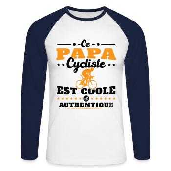 Ce papa cycliste est coole et authentique - T-shirt baseball manches longues Homme - blanc/marine - Devant - Nik (191cm)