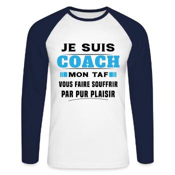 Humour entraîneur cadeau sportif Je suis coach - T-shirt baseball manches longues Homme - blanc/marine - Devant - Nik (191cm)