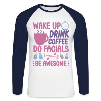 Cute Esthetician Skincare - Unisex Long Sleeve Baseball T-Shirt - white/navy - Front - Nik (191cm)