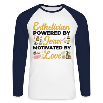 Cute Esthetician Skincare - Unisex Long Sleeve Baseball T-Shirt - white/navy - Front - Nik (191cm)