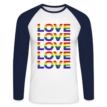 Pride LGBT LGBTQ Rainbow Flag Love CSD Gift - Unisex Long Sleeve Baseball T-Shirt - white/navy - Front - Nik (191cm)