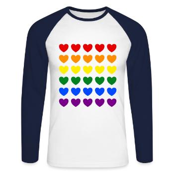 Pride Hearts Rainbow Colors LGBT LGBTQ Gift - Unisex Long Sleeve Baseball T-Shirt - white/navy - Front - Nik (191cm)