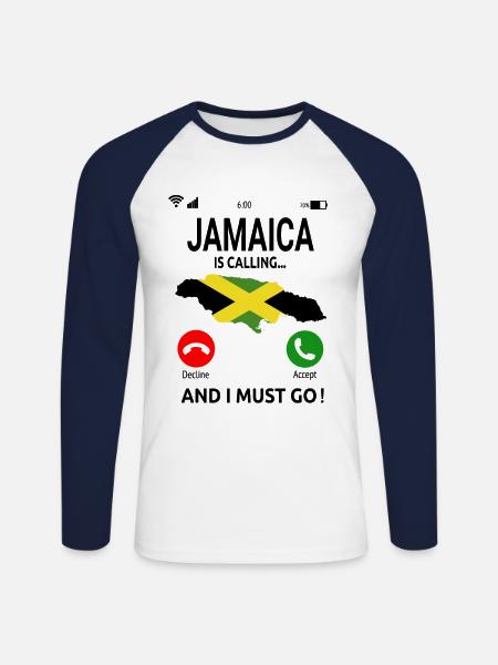 Jamaica Is Calling Caribbean Vacations - Unisex Long Sleeve Baseball T-Shirt - white/navy