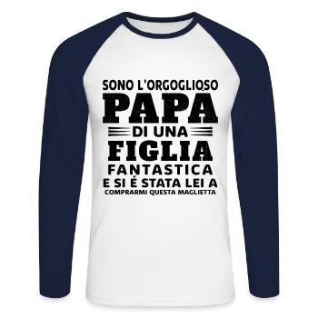 Je suis le fier père d'une fille extraordinaire - T-shirt baseball manches longues Homme - blanc/marine - Devant - Nik (191cm)