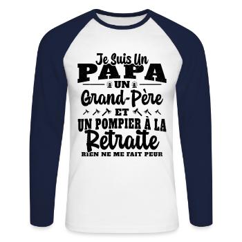 Cadeau de retraite drôle pour grand père pompier - T-shirt baseball manches longues Homme - blanc/marine - Devant - Nik (191cm)