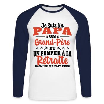 Cadeau de retraite drôle pour grand père pompier - T-shirt baseball manches longues Homme - blanc/marine - Devant - Nik (191cm)