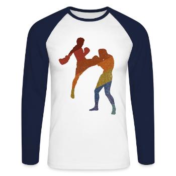 Kickboxing - Unisex Baseballshirt langarm - Weiß/Navy - Vorne - Nik (191cm)