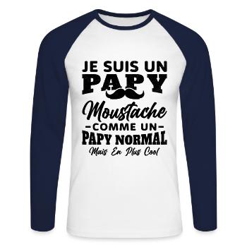 Un papy moustache comme un papy normal - T-shirt baseball manches longues Homme - blanc/marine - Devant - Nik (191cm)