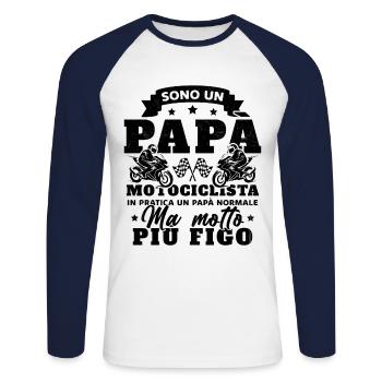 Un père motard et un père normal plus cool - T-shirt baseball manches longues Homme - blanc/marine - Devant - Nik (191cm)