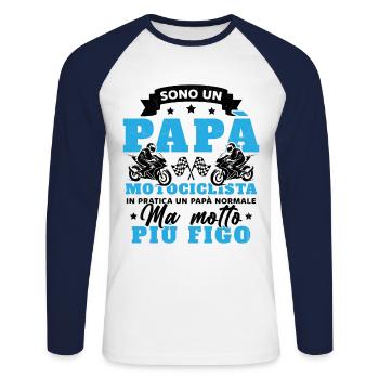 Un père motard et un père normal plus cool - T-shirt baseball manches longues Homme - blanc/marine - Devant - Nik (191cm)