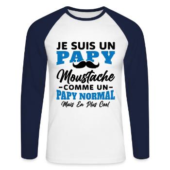 Un papy moustache comme un papy normal - T-shirt baseball manches longues Homme - blanc/marine - Devant - Nik (191cm)