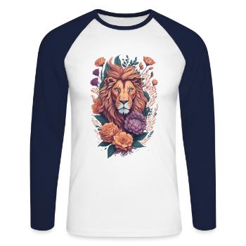 Floral Leo Zodiac Leo Astrology Art - Unisex Long Sleeve Baseball T-Shirt - white/navy - Front - Nik (191cm)