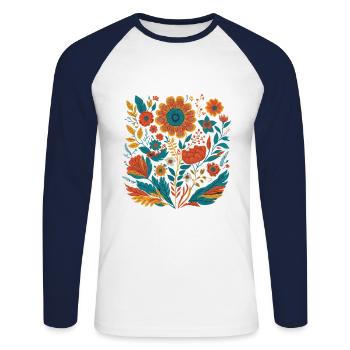 Vintage Floral Bohemian Floral Art Design - T-shirt baseball manches longues Homme - blanc/marine - Devant - Nik (191cm)