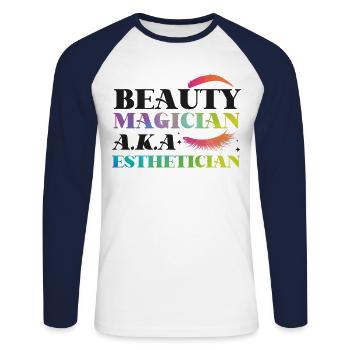 Cute Licensed Esthetician Skincare - Unisex Baseballshirt langarm - Weiß/Navy - Vorne - Nik (191cm)