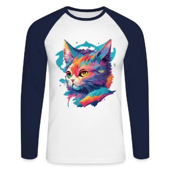 Anime Cats Cartoon Chaton Kitten Art Design - T-shirt baseball manches longues Homme - blanc/marine - Devant - Nik (191cm)