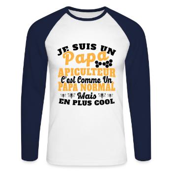 Papa et apiculteur - T-shirt baseball manches longues Homme - blanc/marine - Devant - Nik (191cm)