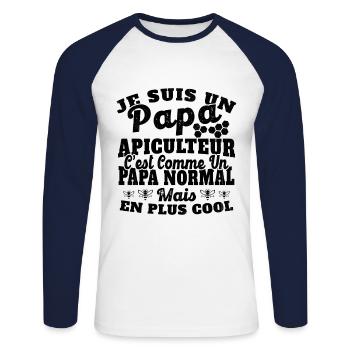 Papa et apiculteur - T-shirt baseball manches longues Homme - blanc/marine - Devant - Nik (191cm)