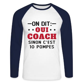 On Dit Oui Coach Humour Coaching Sportif Cadeau - T-shirt baseball manches longues Homme - blanc/marine - Devant - Nik (191cm)