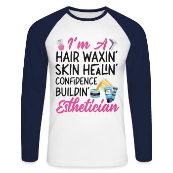 Cute Licensed Esthetician Skincare - Unisex Baseballshirt langarm - Weiß/Navy - Vorne - Nik (191cm)