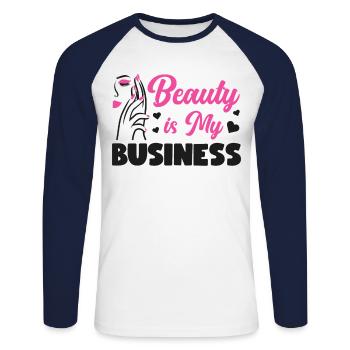 Soins de la peau d’esthéticienne agréée mignonne - T-shirt baseball manches longues Homme - blanc/marine - Devant - Nik (191cm)
