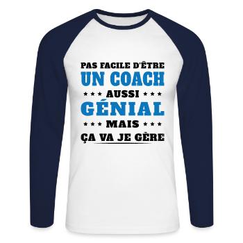 Pas Facile D'être un Coach Aussi Génial Humour - T-shirt baseball manches longues Homme - blanc/marine - Devant - Nik (191cm)