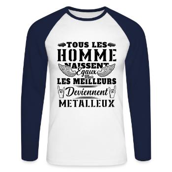 Les Meilleurs Deviennent Métalleux cadeau humour - T-shirt baseball manches longues Homme - blanc/marine - Devant - Nik (191cm)
