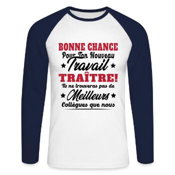 Départ Collègue Travail Bonnce Chance Cadeau Drôle - T-shirt baseball manches longues Homme - blanc/marine - Devant - Nik (191cm)