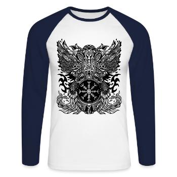 Corbeaux d’Odin, Hugin et Munin, Celtes, Vikings, runes - T-shirt baseball manches longues Homme - blanc/marine - Devant - Nik (191cm)