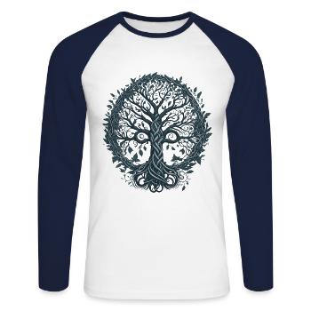 Yggdrasil - Arbre de la mythologie nordique - T-shirt baseball manches longues Homme - blanc/marine - Devant - Nik (191cm)
