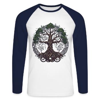 Weltenbaum Yggdrasil Nordische Wikinger Mythologie - Unisex Baseballshirt langarm - Weiß/Navy - Vorne - Nik (191cm)