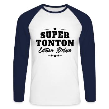 Super Tonton Édition Deluxe - T-shirt baseball manches longues Homme - blanc/marine - Devant - Nik (191cm)