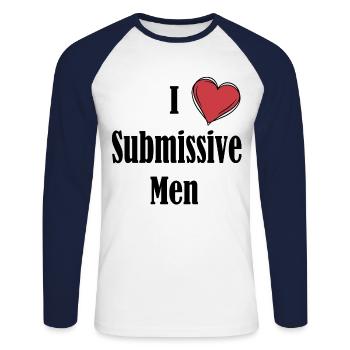 I Love Submissive Men Red Heart Funny Submissive - Unisex Long Sleeve Baseball T-Shirt - white/navy - Front - Nik (191cm)