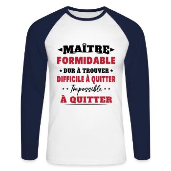 Maître formidable idée cadeau maître d'école - T-shirt baseball manches longues Homme - blanc/marine - Devant - Nik (191cm)