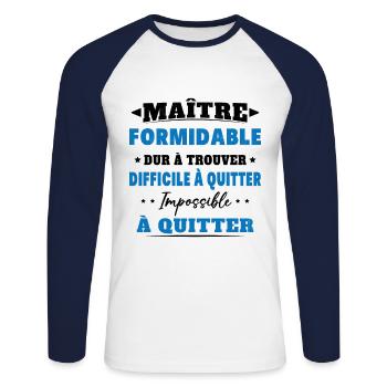 Maître formidable idée cadeau maître d'école - T-shirt baseball manches longues Homme - blanc/marine - Devant - Nik (191cm)